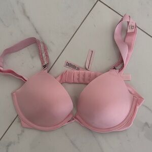 Victoria's Secret Light Pink Padded Underwire Bra with Rhinestone Straps